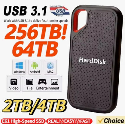 Portable SSD Drive 1TB High Speed Hard Drive 1/2/4/8/16TB-128TB External Hard Disk