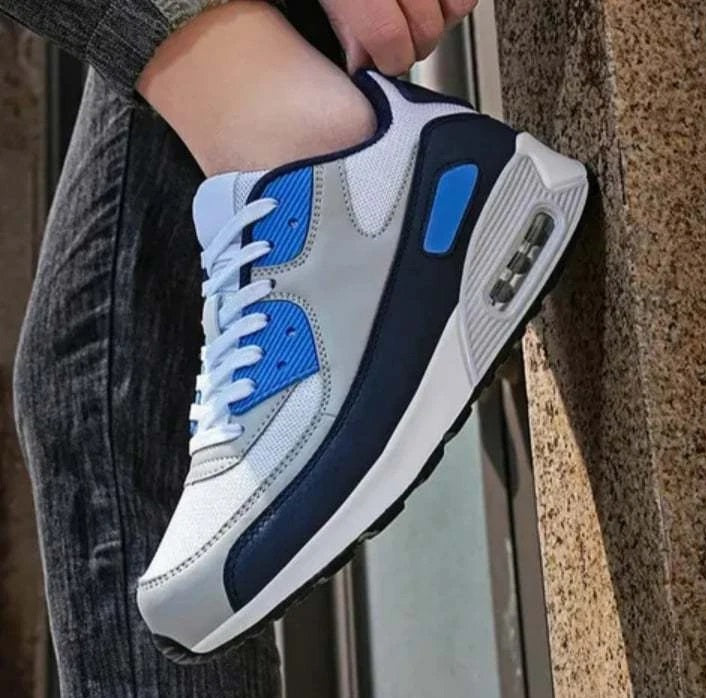 Men's Shock Absorbing Trainers – White/Black/Blue