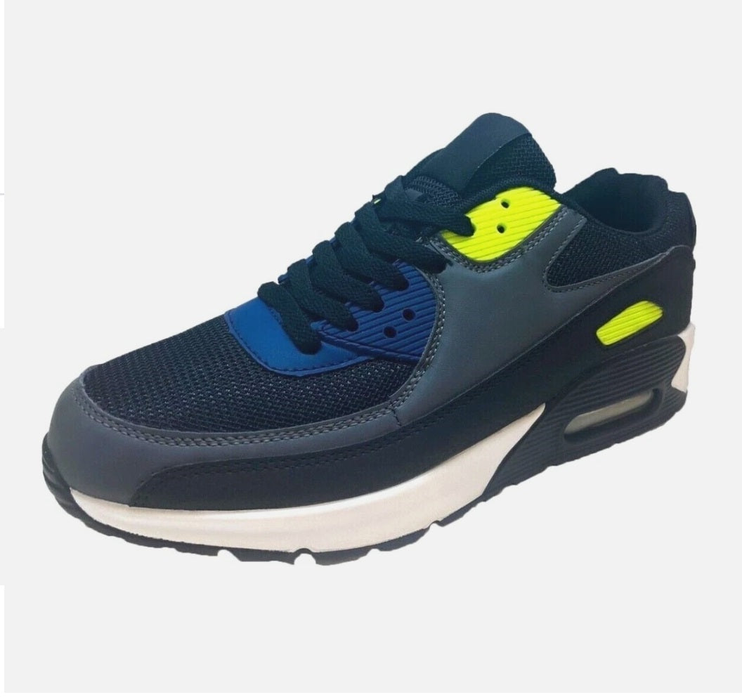Men's Shock Absorbing Trainers – Black/Green/Grey